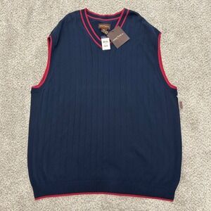 Oak Hill Sweater Vest 3XL Navy Blue Red Trim Ribbed V-Neck 100% Cotton NWT New